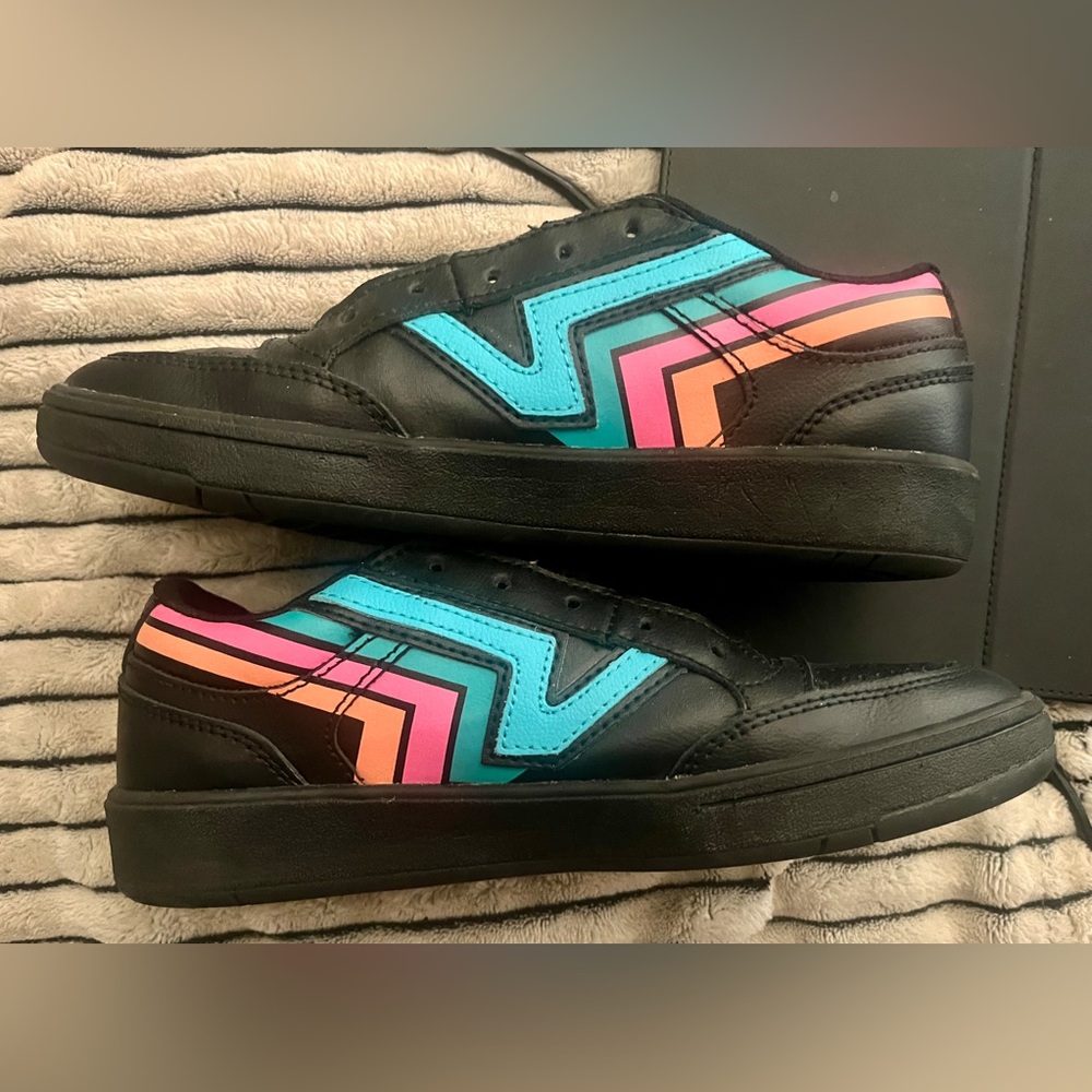 Vans Black Sneakers with Blue and Pink Accents
